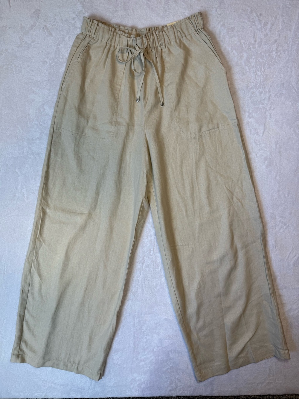 Max Studio Wide-Leg Drawstring Linen-Blend Pants - Light Beige
